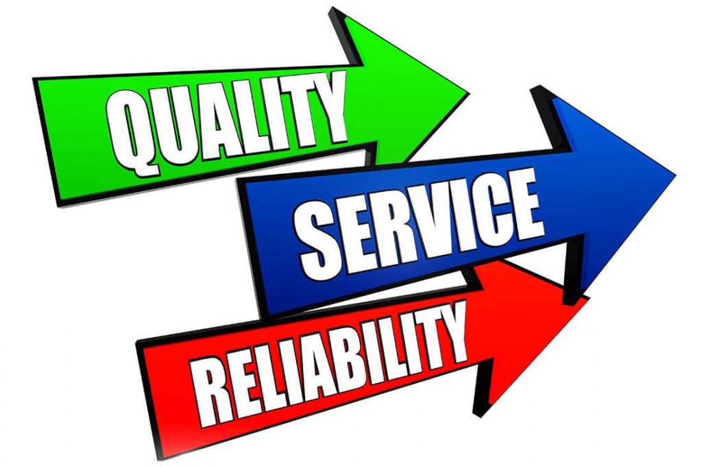 quality, service, reliability arrow